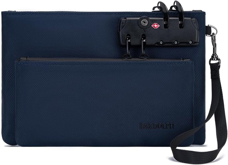 BARDOLPH Money Bag with Lock, Double layer Men & Women's Locking Accessories Pouch, Bank Bag,CashBag with Lock and Zipper NotaryBag with Lock (BLUE) - Image 1